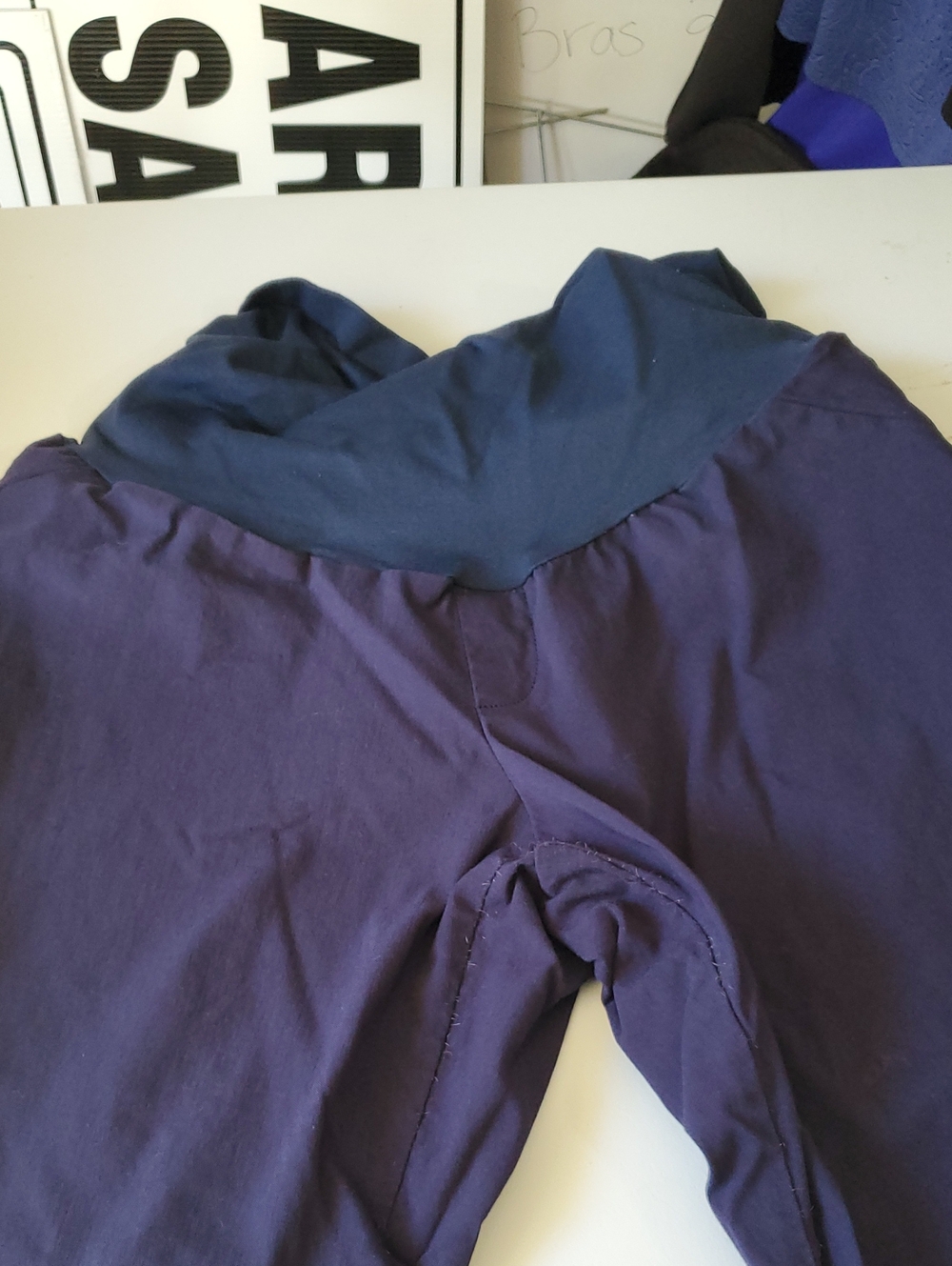 Motherhood Navy Dress Pants with Navy Fold-Over Waistband